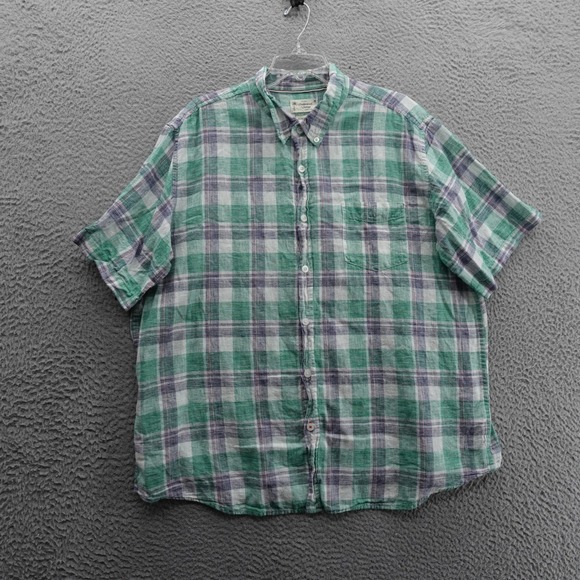 Weatherproof Vintage Washable Linen Button Down Shirt‎ XXL Green Blue Plaid Mens - Picture 1 of 12
